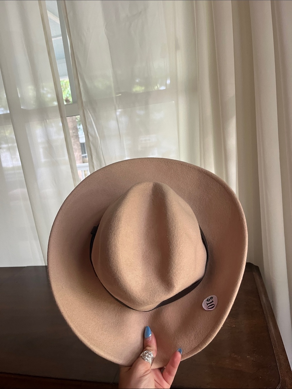 Stylish Wide-Brim Felt Fedora - Beige